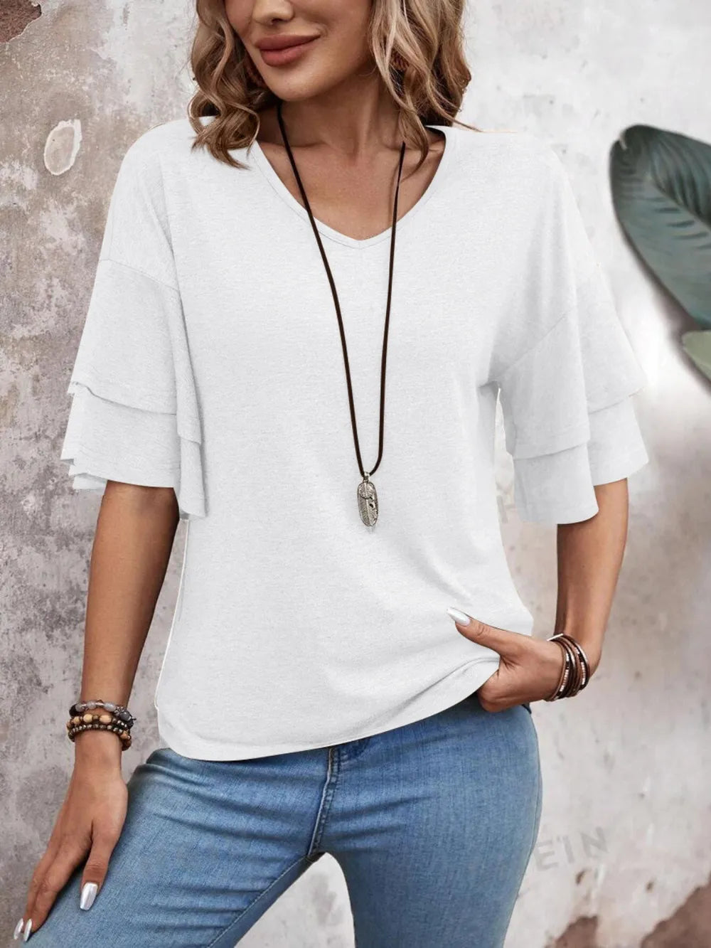 V-Neck Half Sleeve Blouse - Velora Luxury Fashion