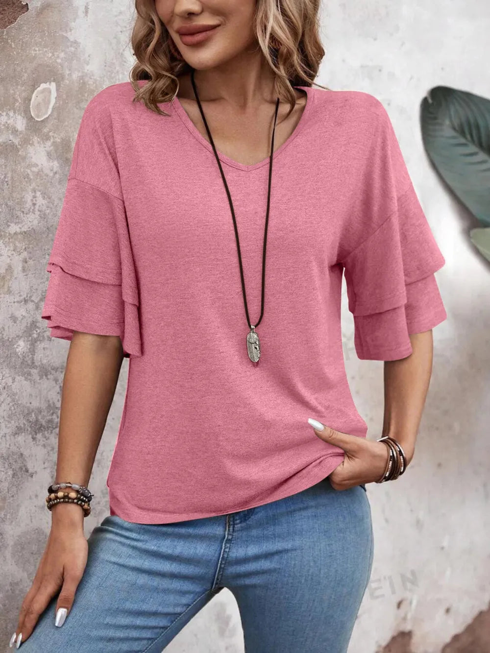 V-Neck Half Sleeve Blouse - Velora Luxury Fashion