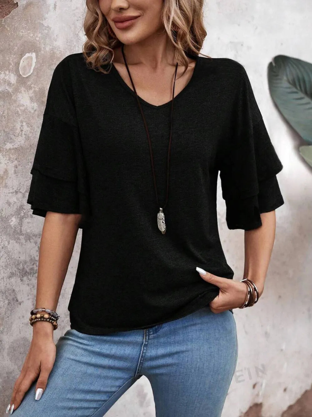 V-Neck Half Sleeve Blouse - Velora Luxury Fashion