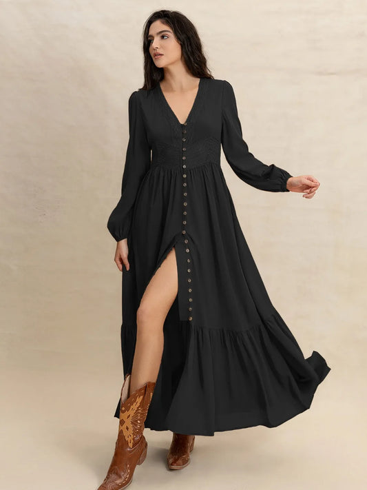 V-Neck Long Sleeve Dress - Velora Luxury Fashion