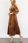 V-Neck Long Sleeve Midi Velvet Dress - Velora Luxury Fashion