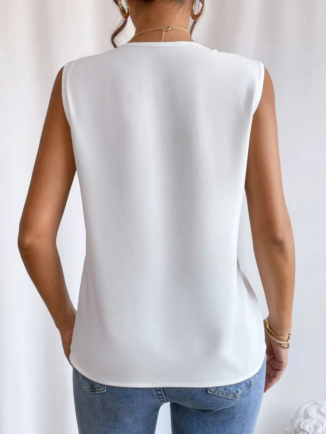 V-Neck Pleated Sleeveless Cami Tank Top - Velora Luxury Fashion