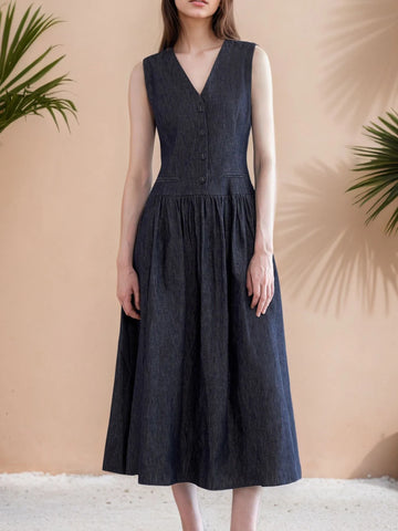 V-Neck Sleeveless Midi Dress - Velora Luxury Fashion
