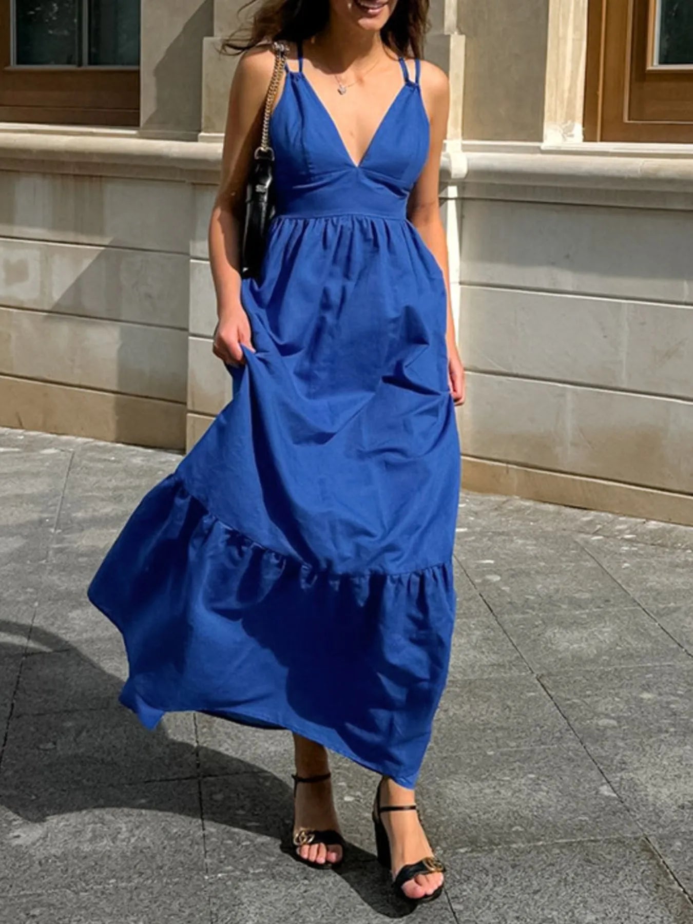 V-Neck Tiered Maxi Cami Dress - Velora Luxury Fashion