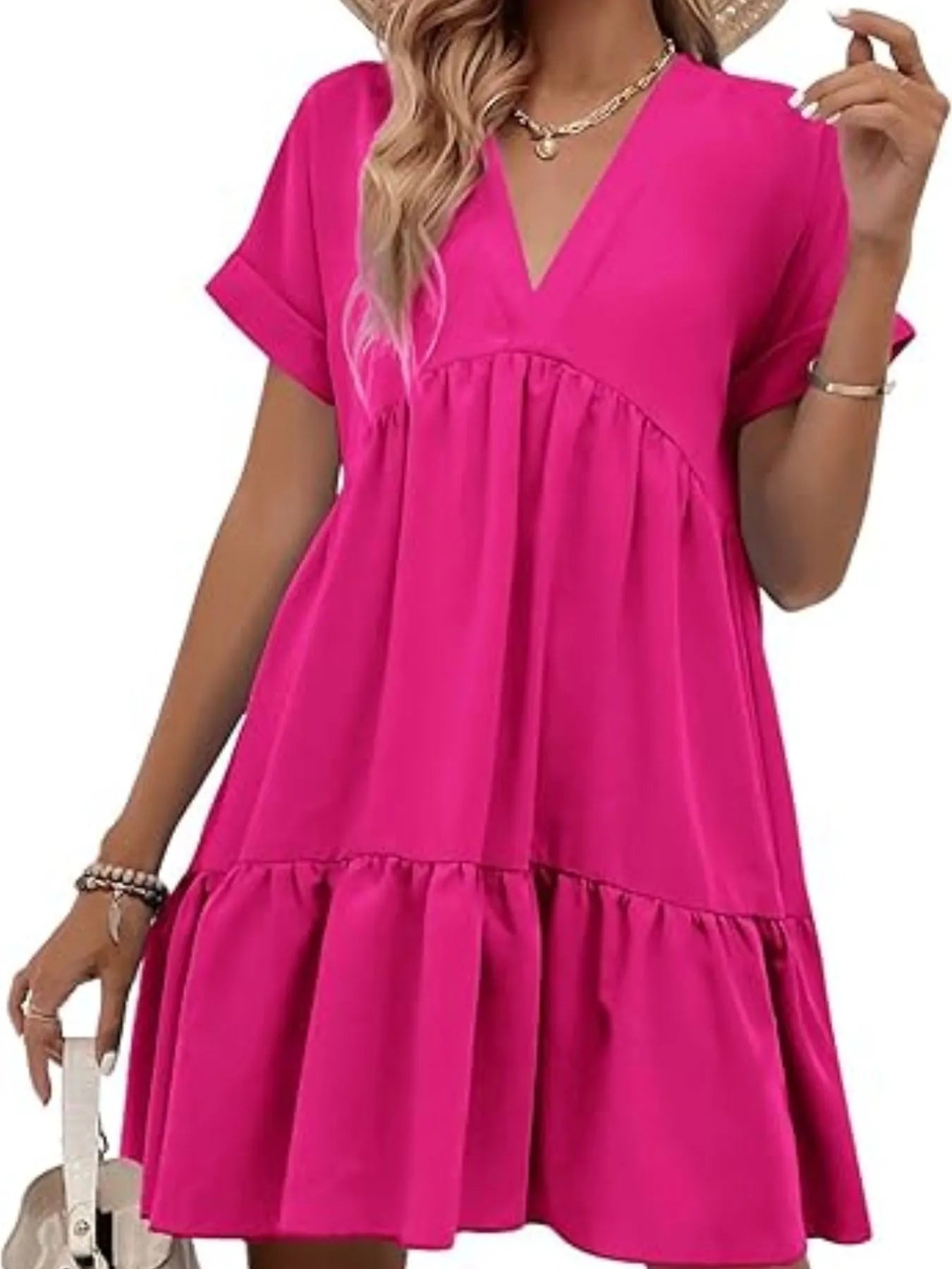 V-Neck Tiered Ruffle Mini Dress - Velora Luxury Fashion