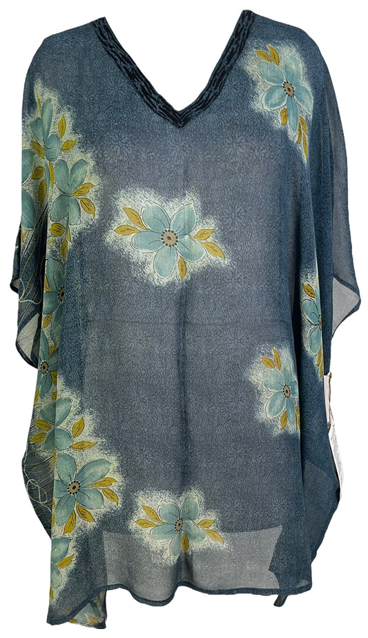PRG6141 Sheer Avatar Pure Silk Short Kaftan Tunic without Slits - Velora
