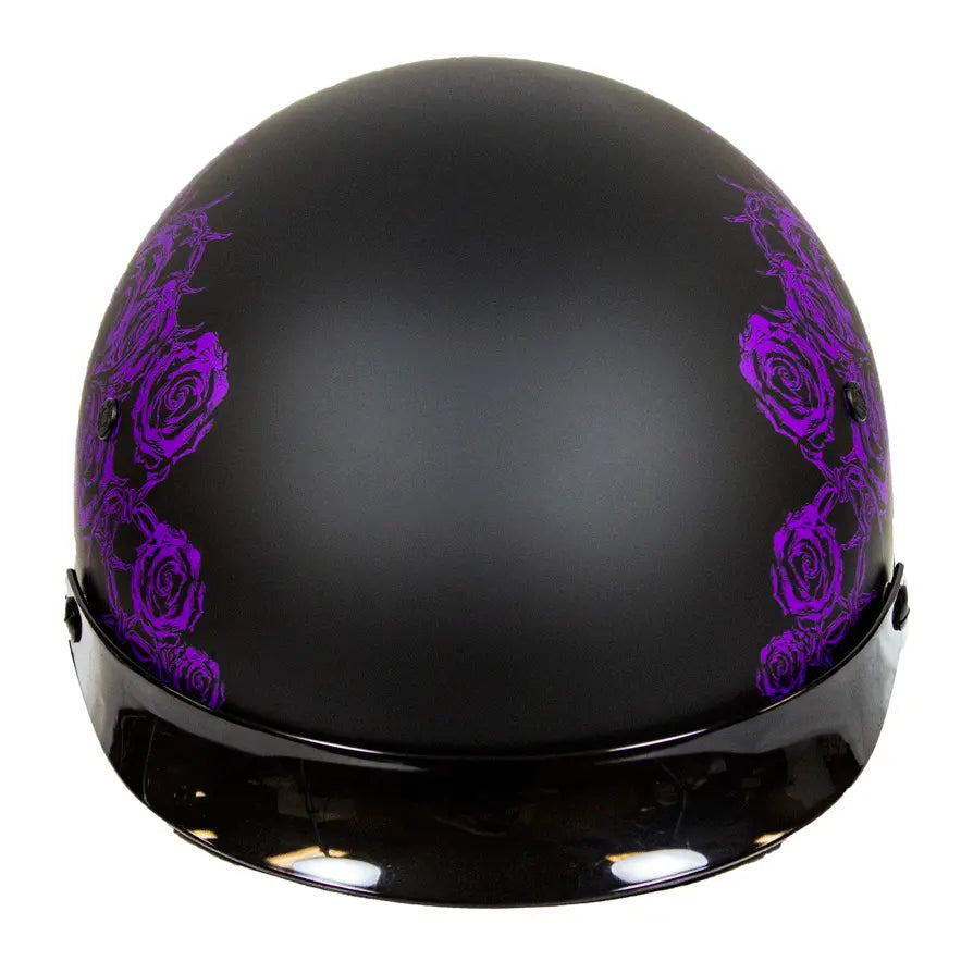 VOSS 707FRP Black Skull and Rose Half Helmet with Peak - Velora Luxury Fashion