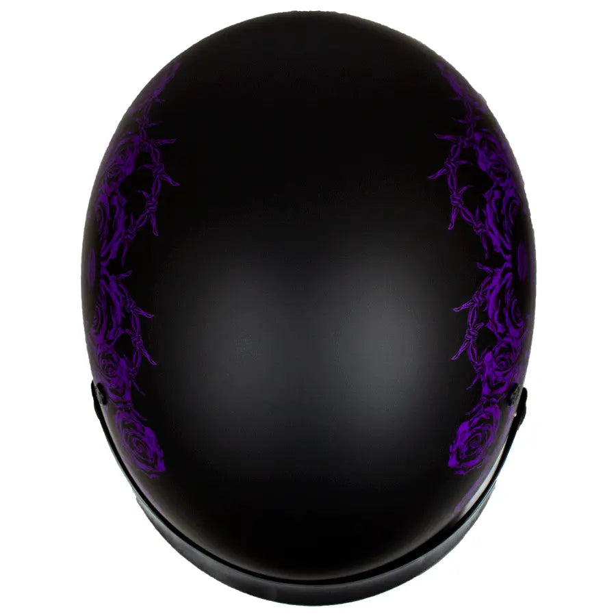VOSS 707FRP Black Skull and Rose Half Helmet with Peak - Velora Luxury Fashion