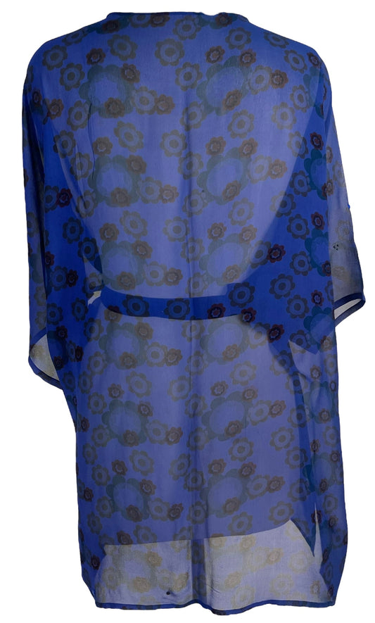 PRG6438 Sheer Avatar Pure Silk Kimono-Sleeved Jacket with Belt - Velora
