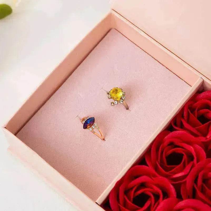 Valentine's Day Roses Love Jewelry Box  Necklace Ring Ear Studs
