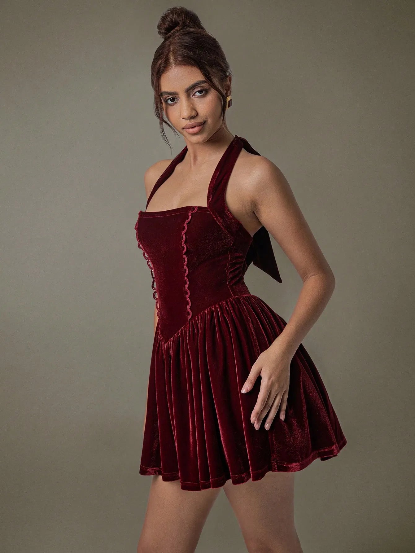 Velvet Halter Skater Dress - Velora