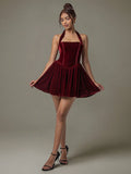 Velvet Halter Skater Dress - Velora Luxury Fashion