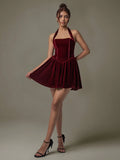 Velvet Halter Skater Dress - Velora Luxury Fashion