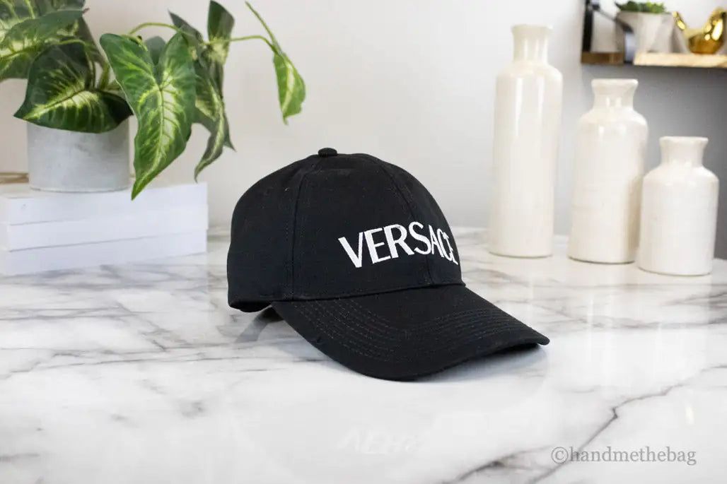 Versace Black Cotton Embroidered Logo Adjustable Baseball Hat - Velora Luxury Fashion