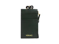 Versace Bottle Green Leather Zip Card Case Lanyard Wallet - Velora Luxury Fashion