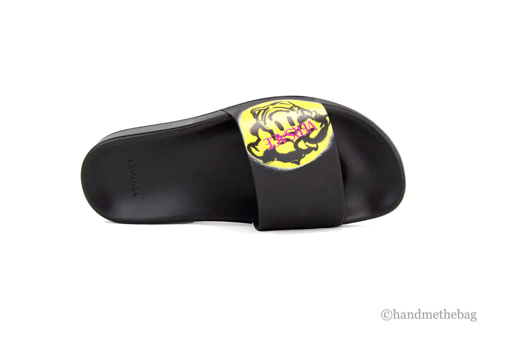 Versace Gomma St. Medusa Smile Black Bright Yellow Pool Slides - Velora Luxury Fashion