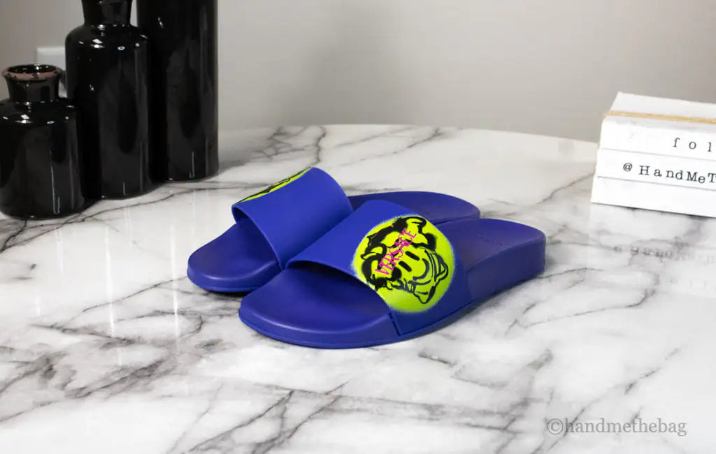 Versace Gomma St. Medusa Smile Lapis Lazuli Lime Pool Slides - Velora Luxury Fashion
