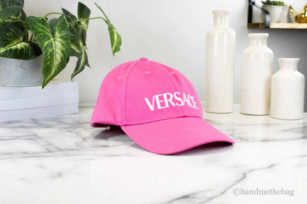 Versace Hot Pink Cotton Embroidered Logo Adjustable Baseball Hat - Velora Luxury Fashion