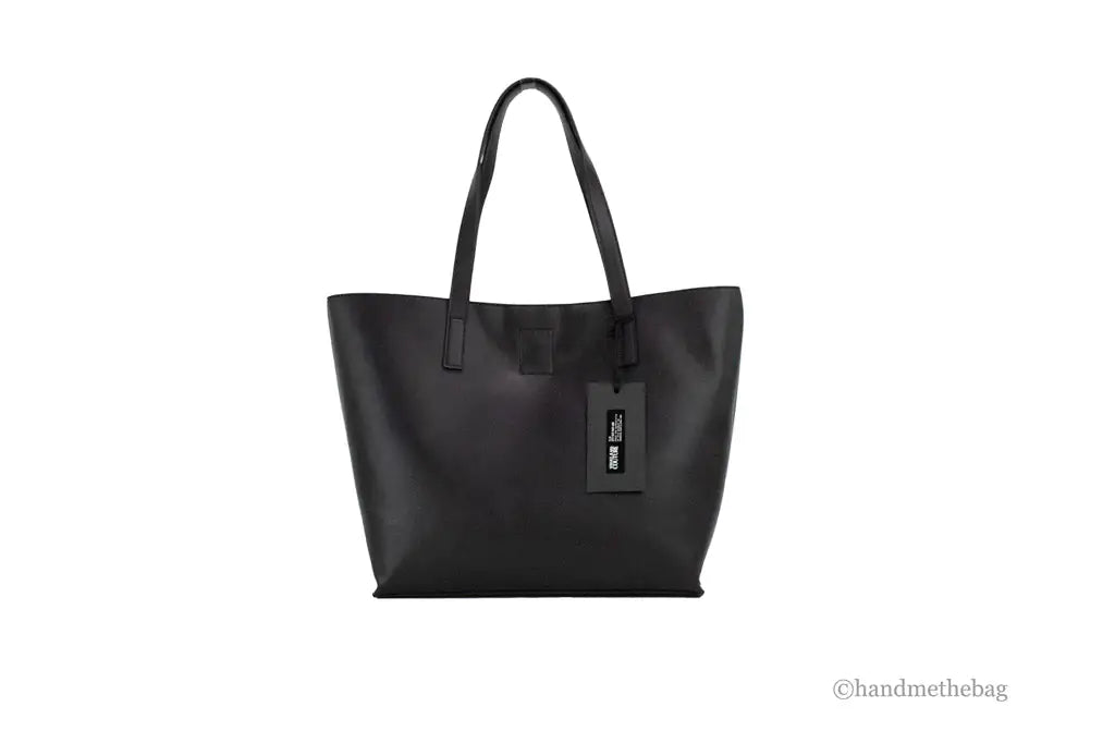 Versace Jeans Couture Black Grained Faux Leather Logo Lock Tote Shoulder Handbag - Velora Luxury Fashion