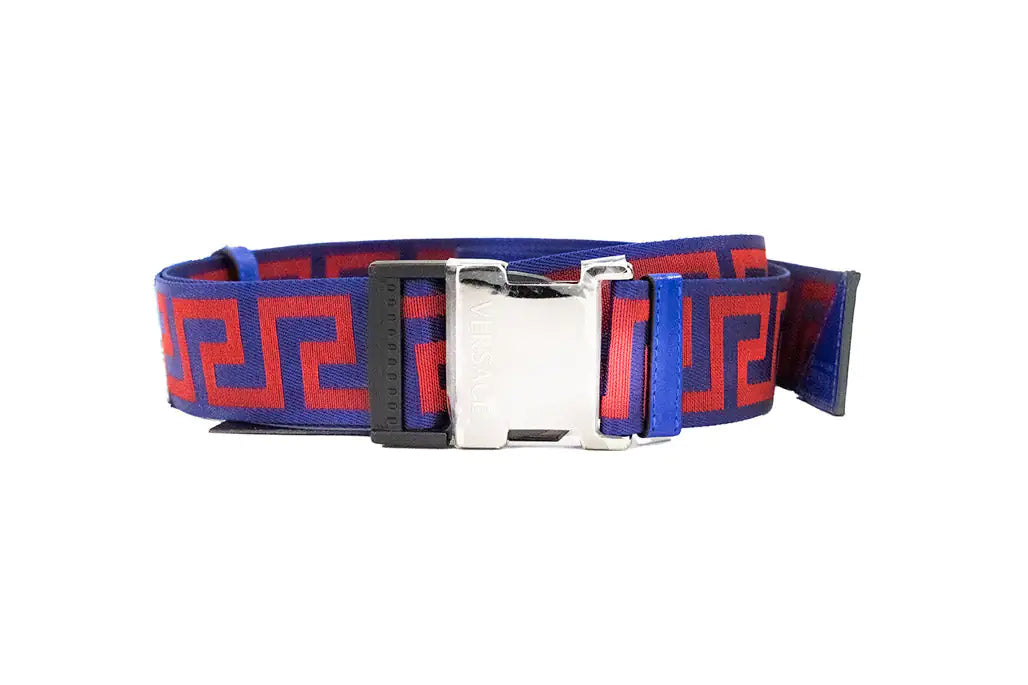 Versace Lapis & Scarlet Greek Key Belt - Velora Luxury Fashion