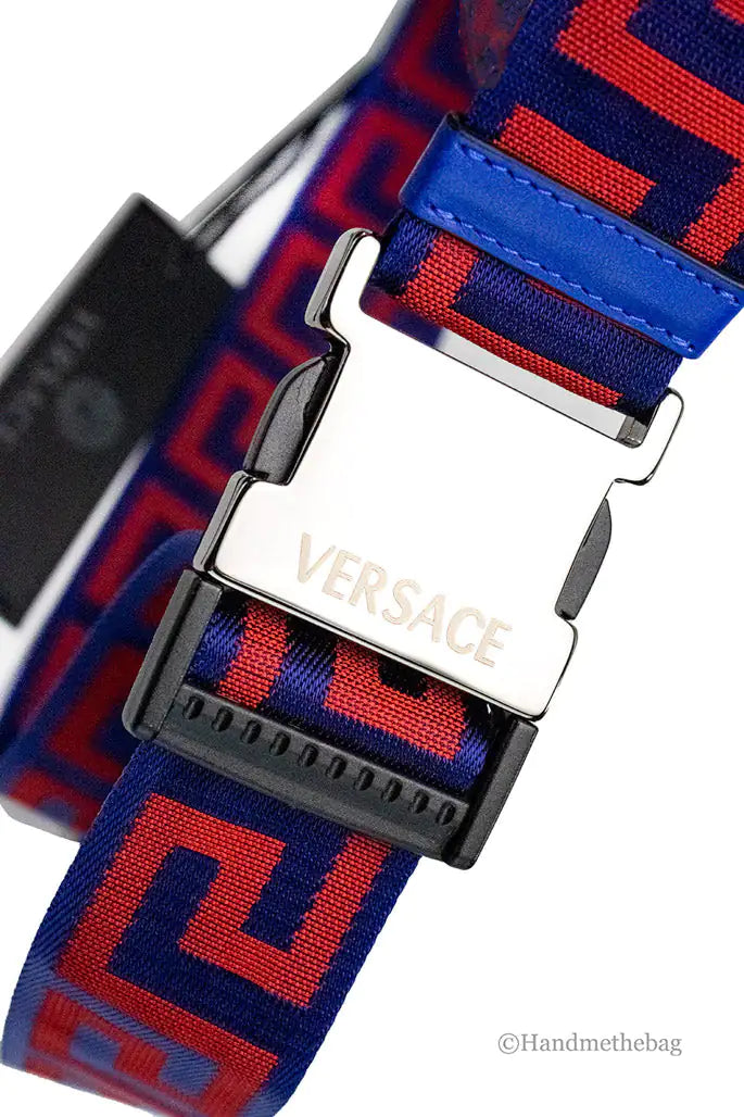Versace Lapis & Scarlet Greek Key Belt - Velora Luxury Fashion