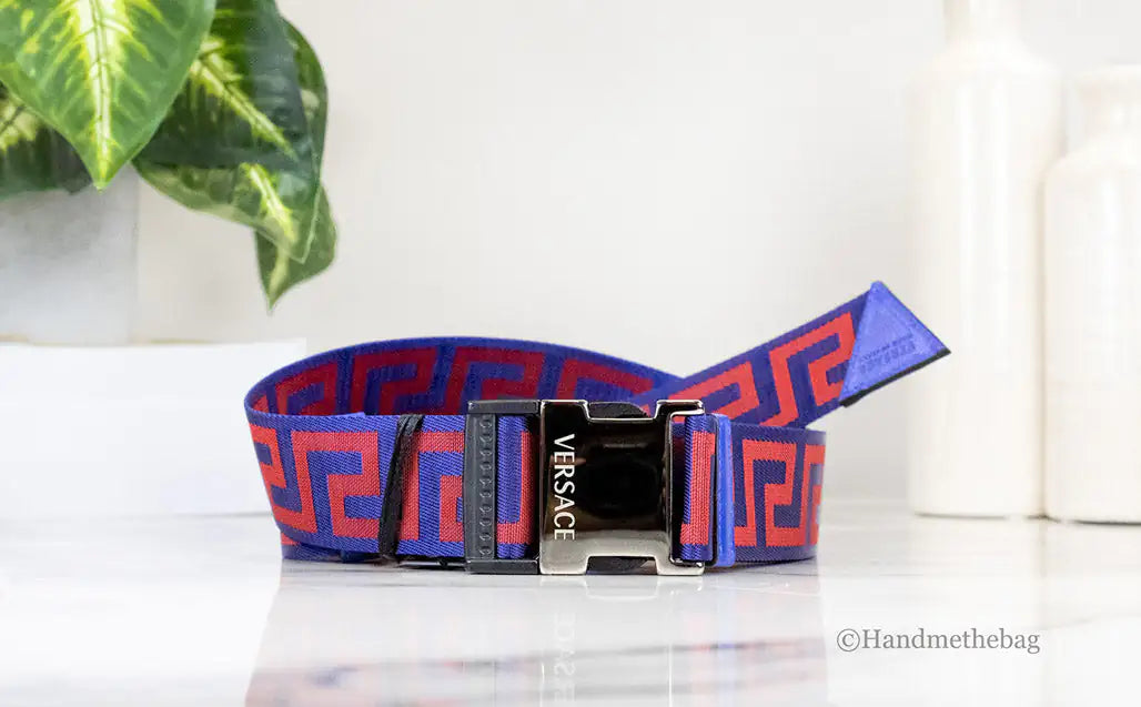 Versace Lapis & Scarlet Greek Key Belt - Velora Luxury Fashion