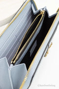 Versace Large Cornflower Leather Gold Monogram Zip Around Wallet - Velora Luxury Fashion