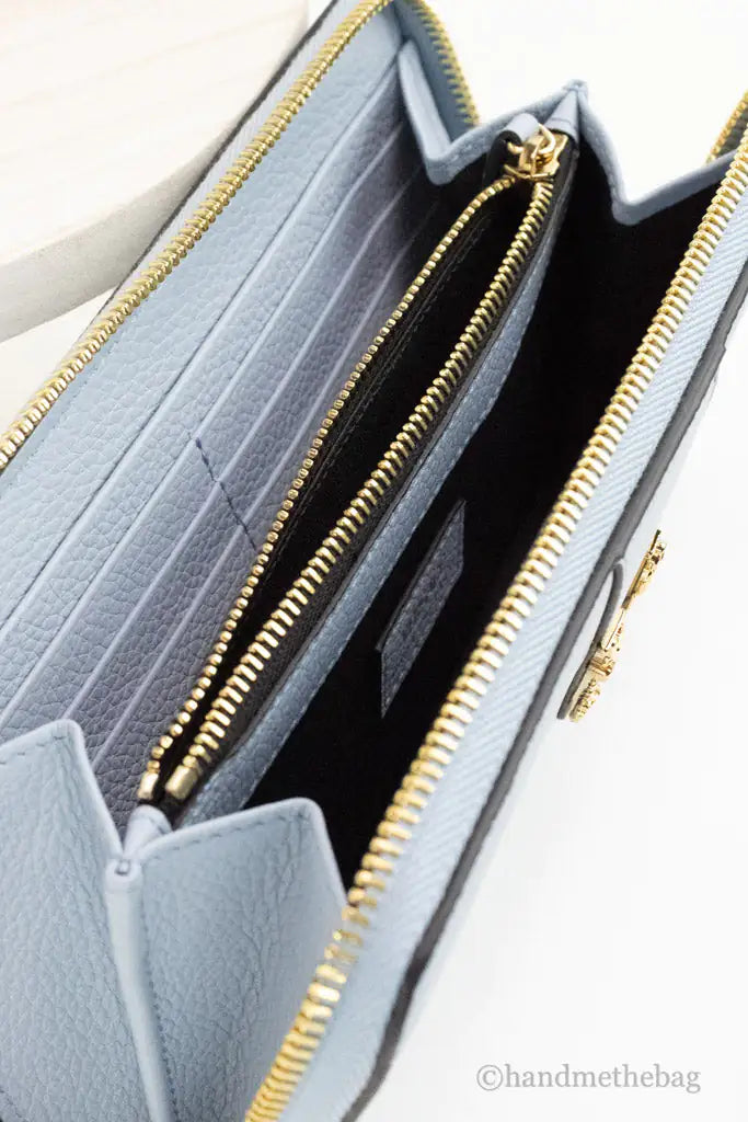 Versace Large Cornflower Leather Gold Monogram Zip Around Wallet - Velora Luxury Fashion