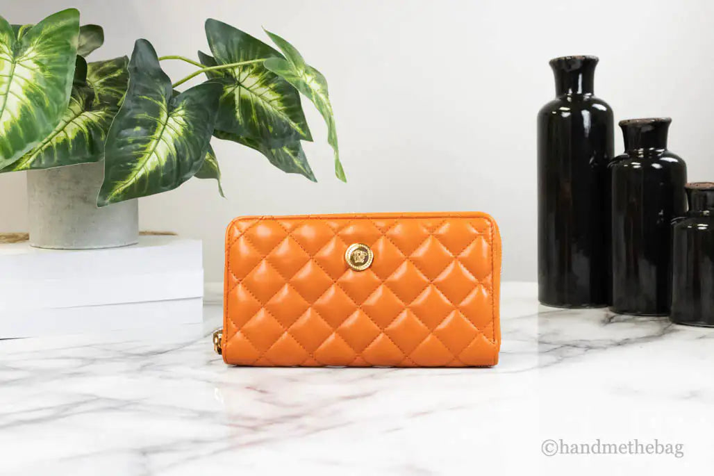 Versace Large Dark Orange Quilted Leather Continental Wallet - Velora Luxury Fashion