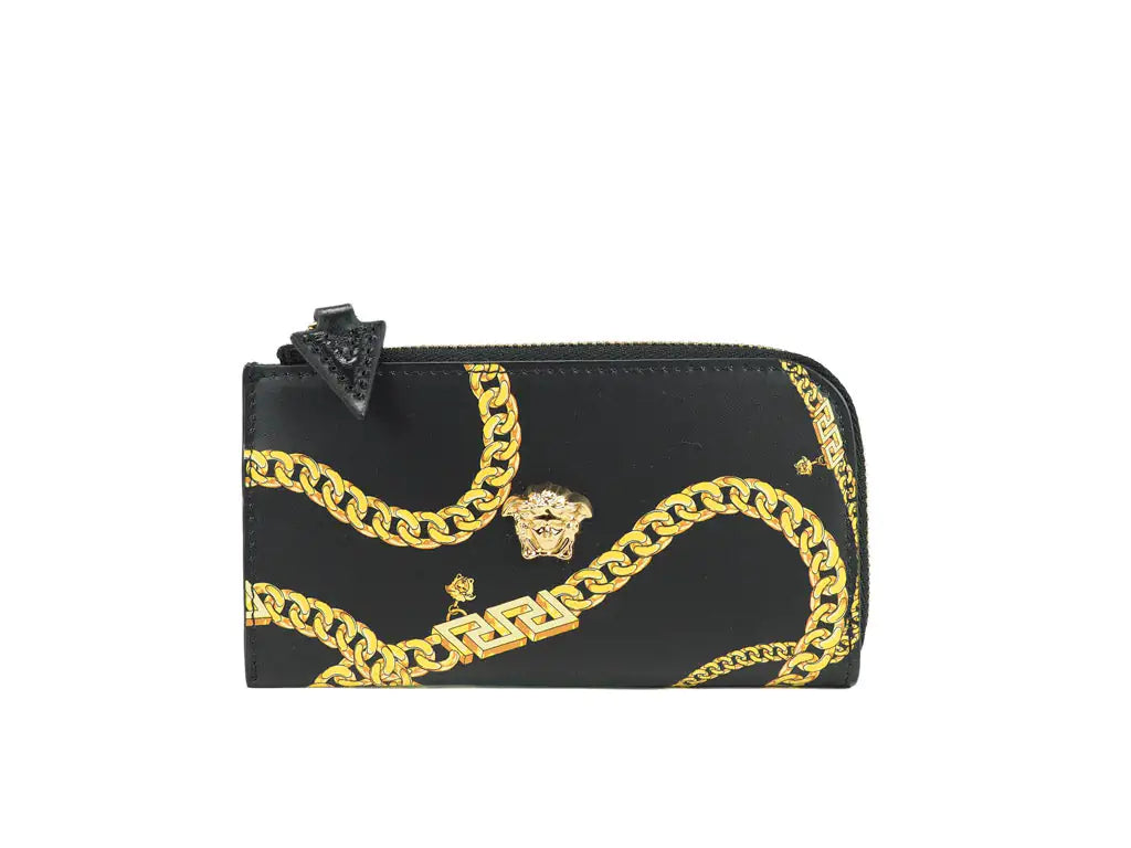 Versace Medusa Black Leather Chain Wallet - Velora Luxury Fashion