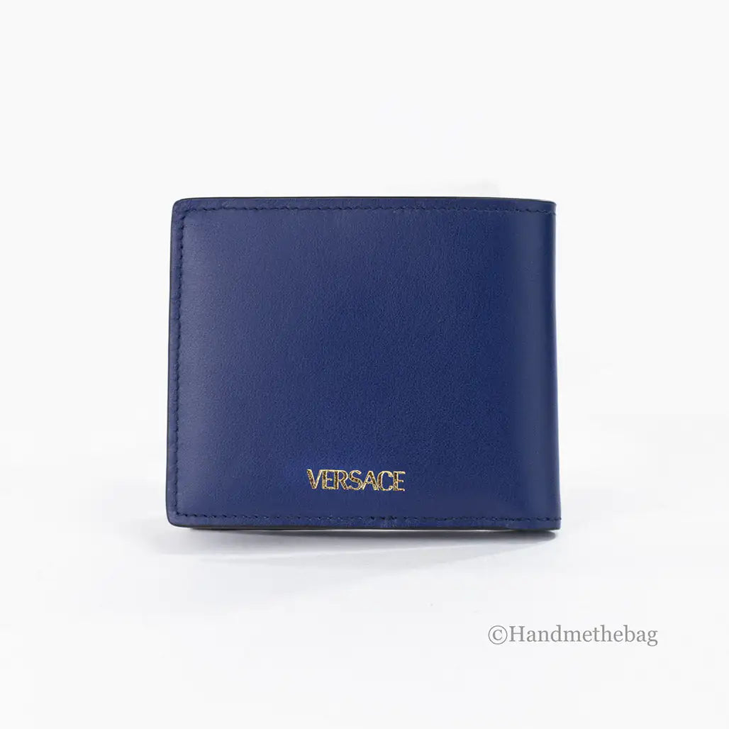 Versace Medusa Navy Leather Bifold Wallet - Velora Luxury Fashion