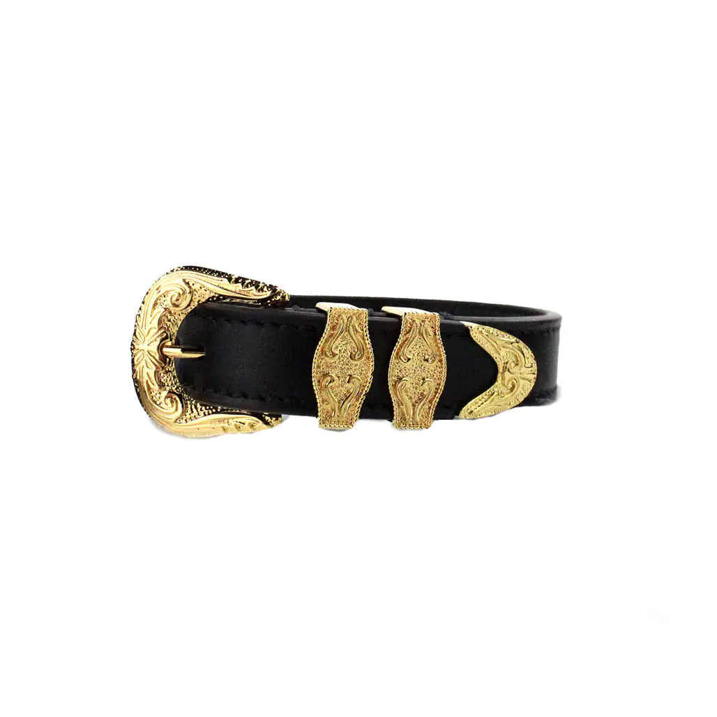 Versace Medusa Western Black Leather Gold Brass Buckle Bracelet - Velora Luxury Fashion