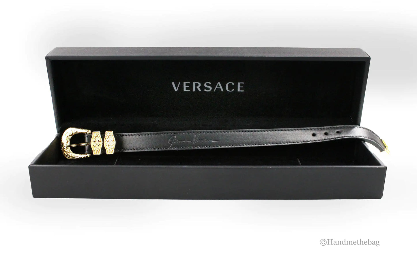 Versace Medusa Western Black Leather Gold Brass Buckle Bracelet - Velora Luxury Fashion