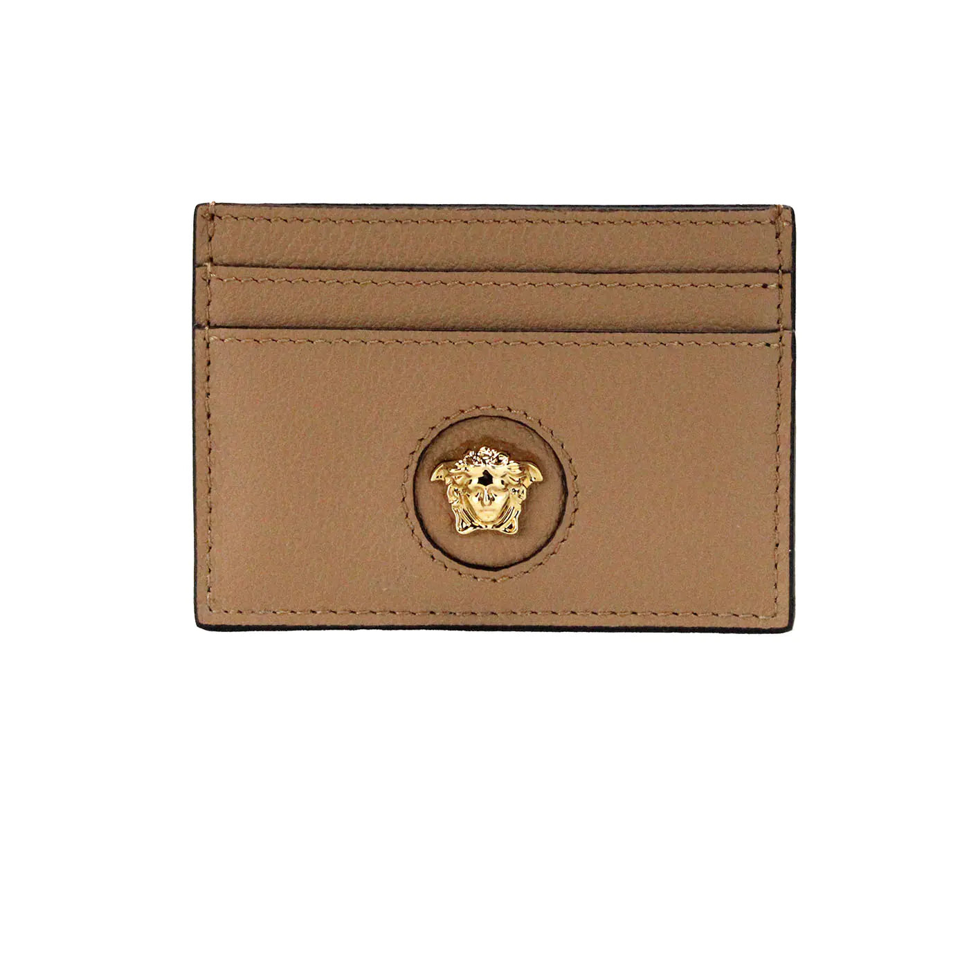 Versace Mini Medusa Brown Grainy Leather Card Case - Velora Luxury Fashion