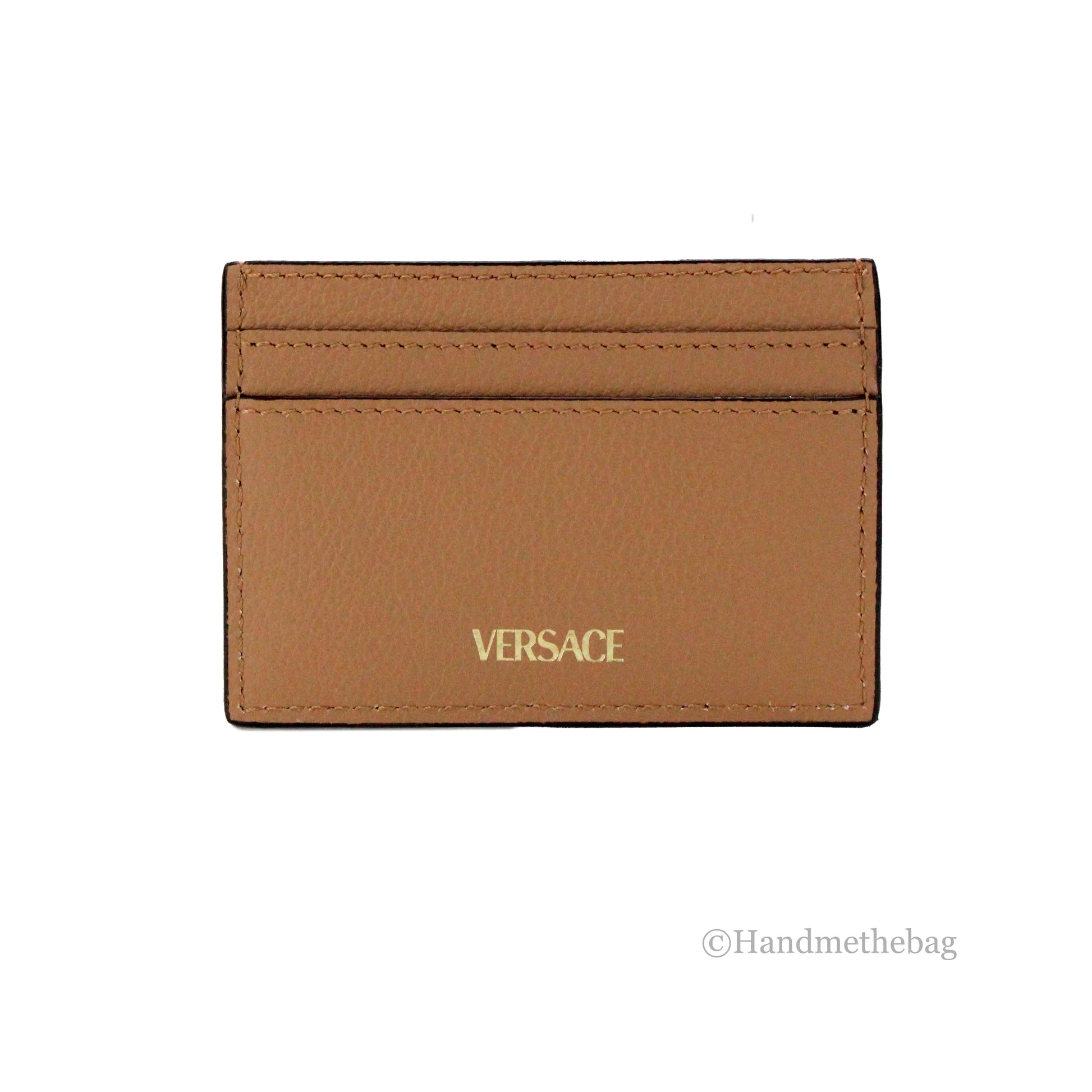 Versace Mini Medusa Brown Grainy Leather Card Case - Velora Luxury Fashion
