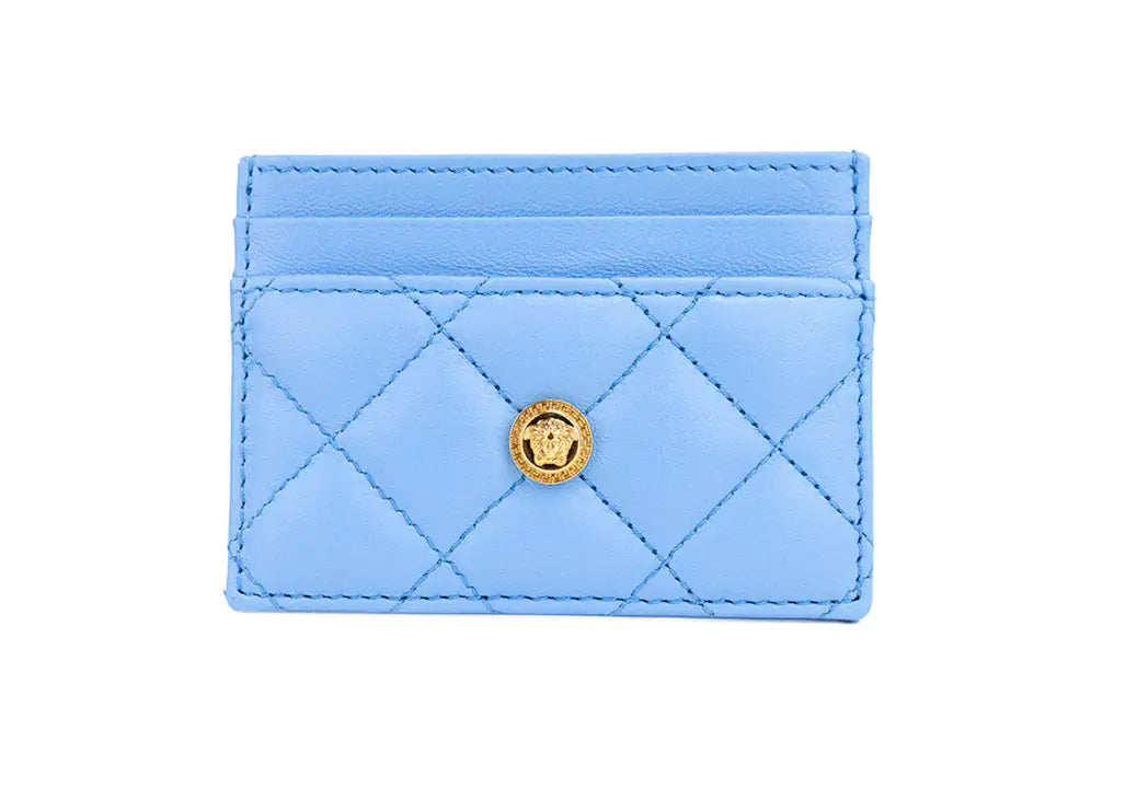 Versace Mini Medusa DV Blue Quilted Leather Card Case - Velora Luxury Fashion