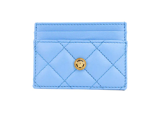 Versace Mini Medusa DV Blue Quilted Leather Card Case - Velora Luxury Fashion