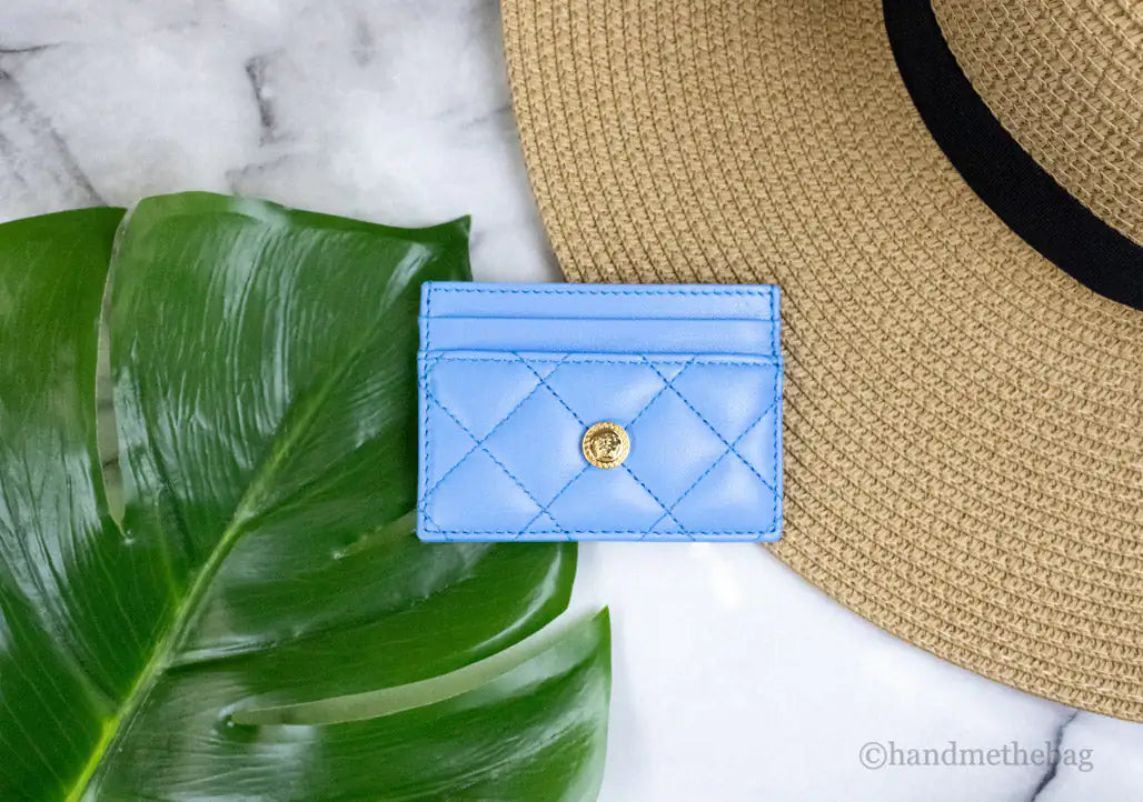 Versace Mini Medusa DV Blue Quilted Leather Card Case - Velora Luxury Fashion