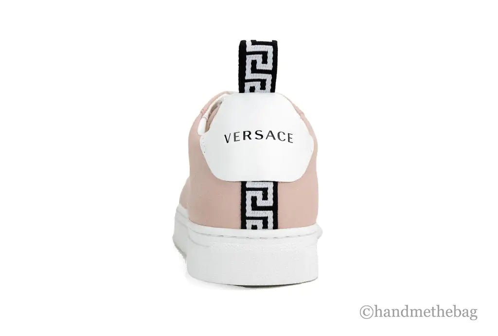 Versace Powder Blush Vitello Leather Signature Lace Sneakers - Velora Luxury Fashion