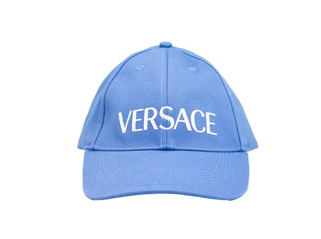 Versace Sky Blue Cotton Embroidered Logo Adjustable Baseball Hat - Velora Luxury Fashion