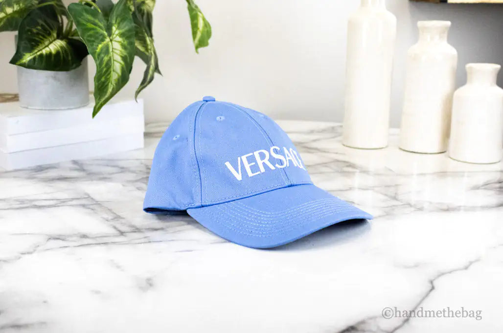 Versace Sky Blue Cotton Embroidered Logo Adjustable Baseball Hat - Velora Luxury Fashion