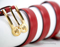 Versace Slim Red Leather Double Medusa Pendant Adjustable Belt - Velora Luxury Fashion