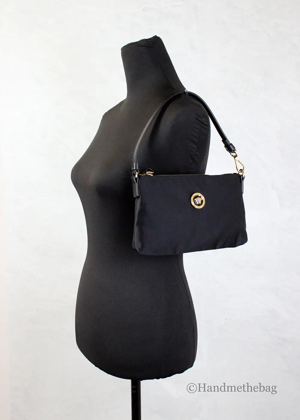 Versace Small Flat Black Medusa Coin Nylon Fabric Pouch - Velora Luxury Fashion