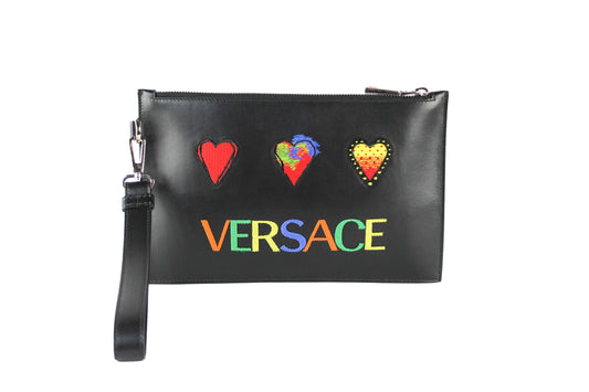 Versace Small Leather Embroidered Heart Patch Clutch - Velora Luxury Fashion