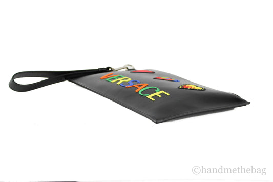 Versace Small Leather Embroidered Heart Patch Clutch - Velora Luxury Fashion