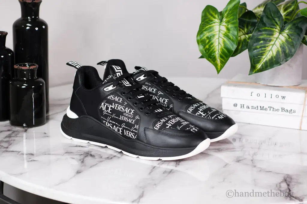 Versace Smooth Leather Logo Fabric Medusa Accent Sneakers - Velora Luxury Fashion