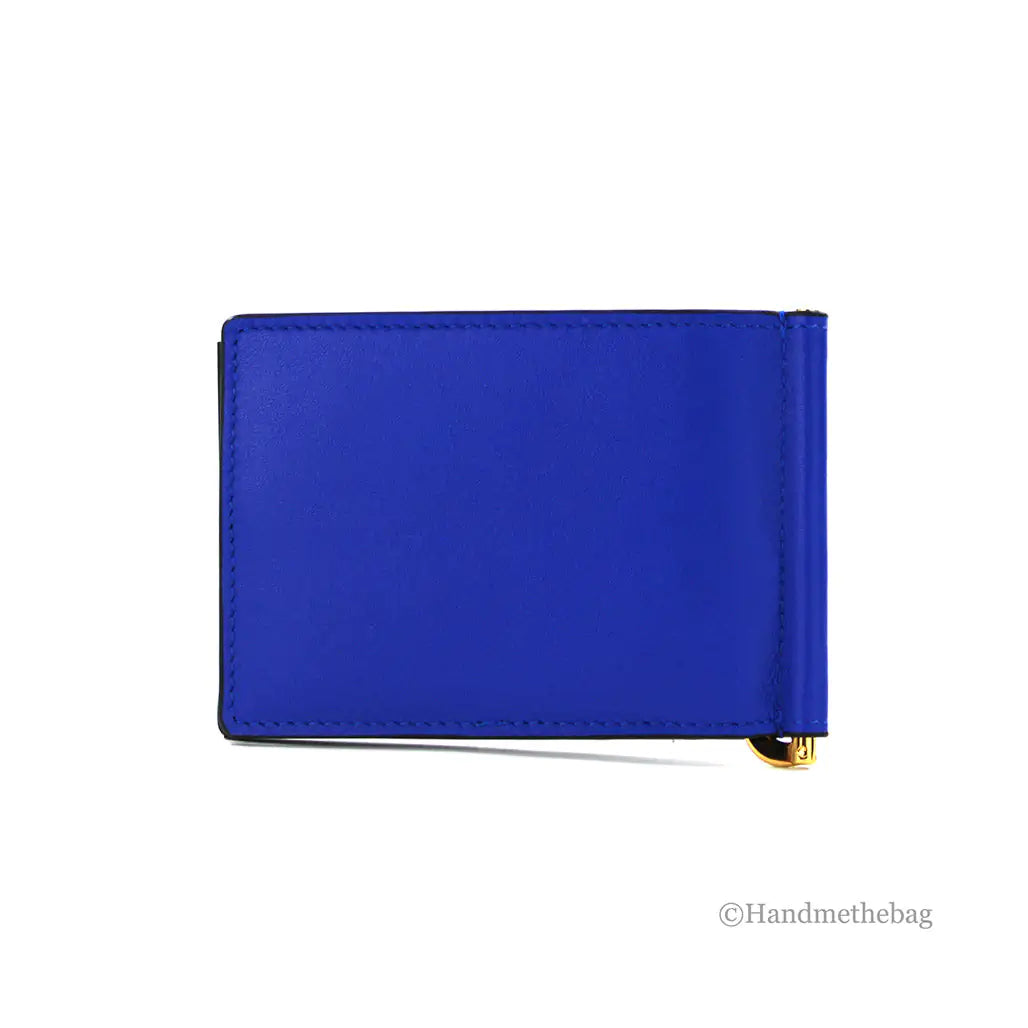 Versace Smooth Vitello Leather Blue Money Clip Wallet - Velora Luxury Fashion