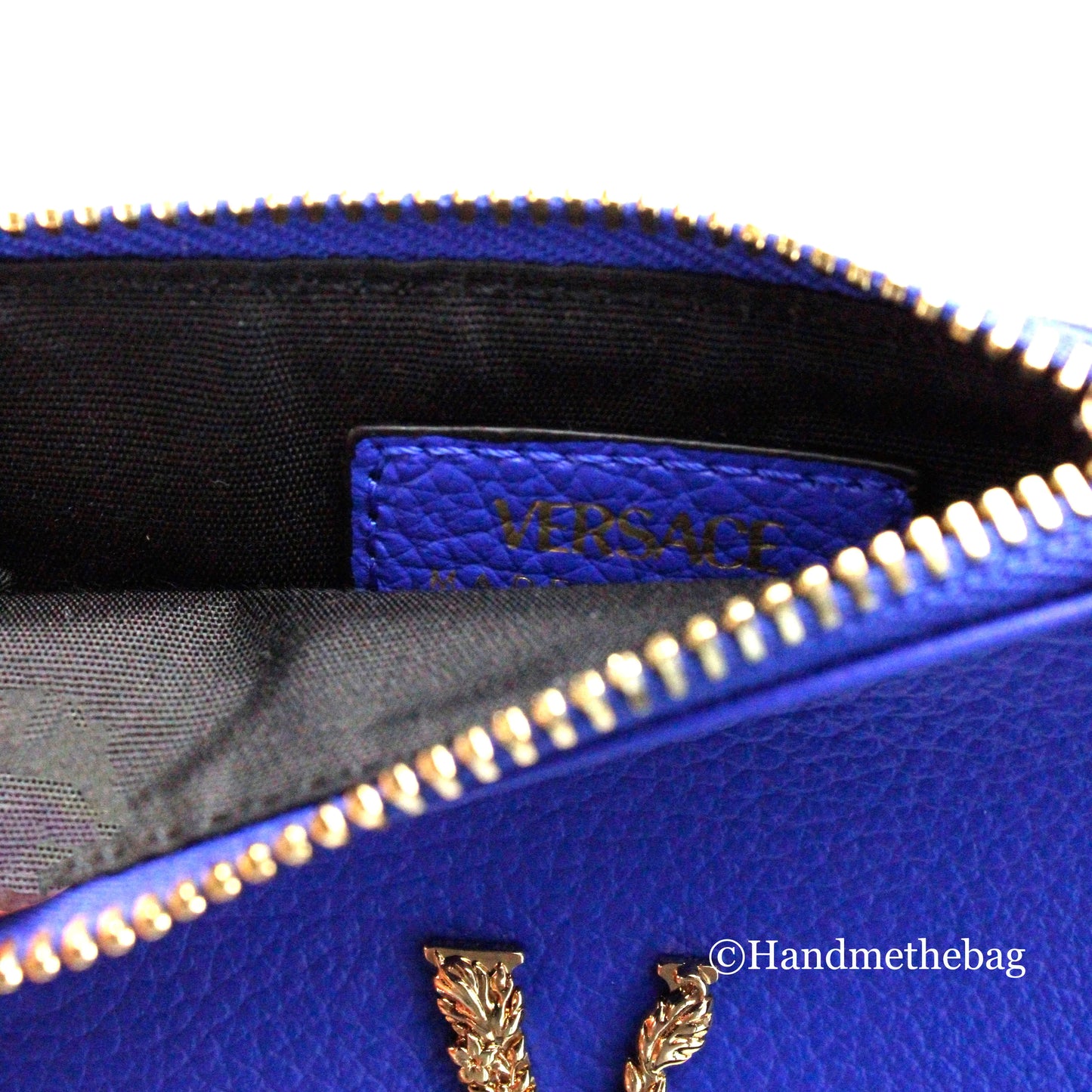 Versace Virtus Royal Blue Slim Leather Card Case Wallet - Velora Luxury Fashion