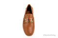 Versace Warm Brown Leather Gold Greek Key Driver Loafers - Velora Luxury Fashion