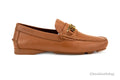 Versace Warm Brown Leather Gold Greek Key Driver Loafers - Velora Luxury Fashion